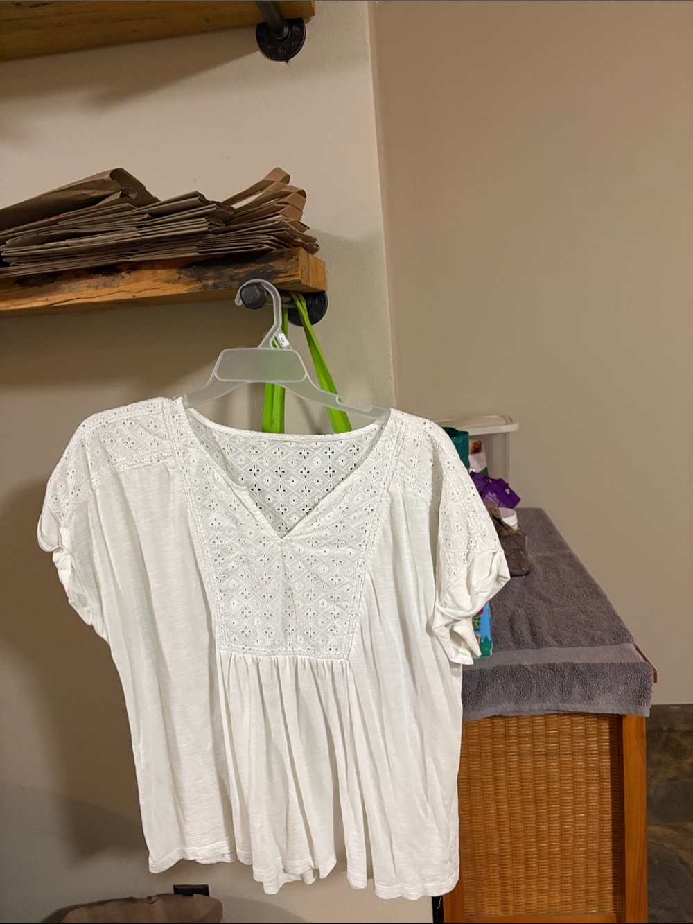 White Eyelet V-Neck Short Sleeve Tee – Lightweight Summer Top